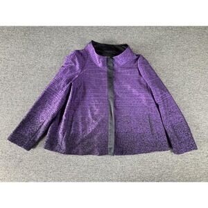 Carlisle Jacket Womens 16 Purple Satin Geometric Collarless Snap Front Lined